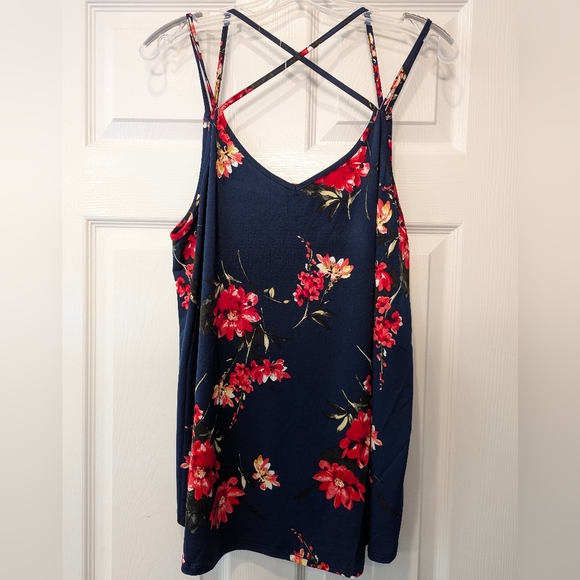 NWT Papermoon basima back navy blue floral Strappy knit tank top boho shirt 1X - Picture 5 of 12
